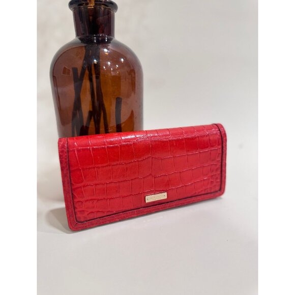 Kate Spade Red Croc Embossed Wallet Metallic Gold Interior Classic Chic - Picture 1 of 5